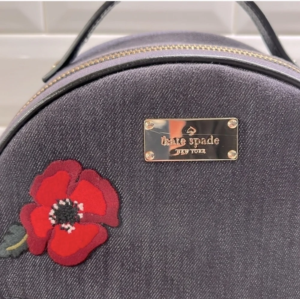 Kate Spade Black Backpack Red Floral Design